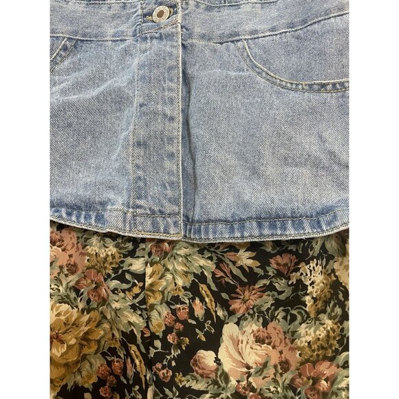 Vintage 90s Denim Floral Print Maxi Dress Boho Cottage Grunge Light Wash Size S - Picture 9 of 16